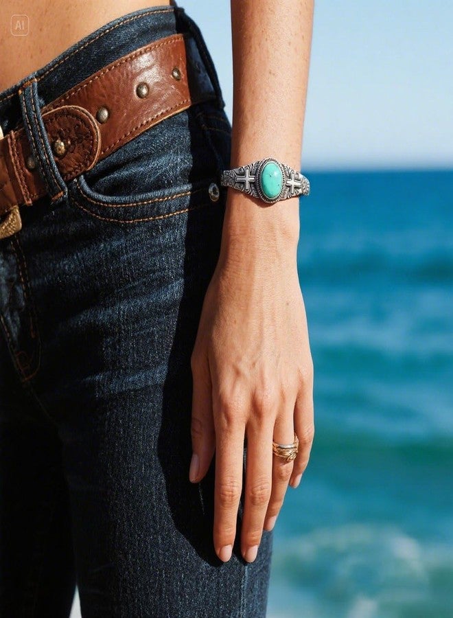 kepvrio Western Turquoise Bracelet for Women Vintage Boho Turquoise Open Bracelet Red White Cuff Bangle Western Bracelets Country Concert Outfits Jewelry Bohemian Cowboy Cowgirl AccessorieA1 - Image 3